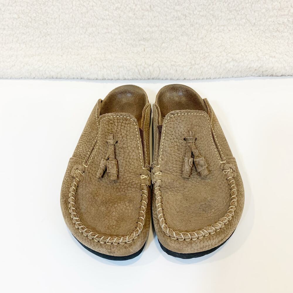 Papillio Birkenstock Tassle Slide On Loafer Worn In 38 Rare Tan Taupe Boho